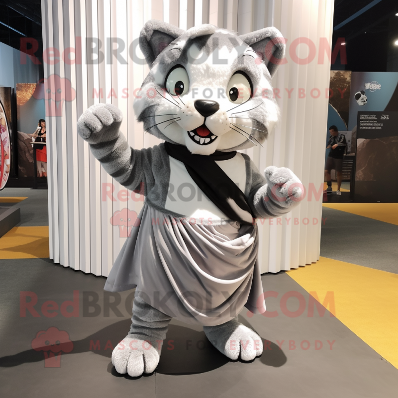 Silver Tiger mascot costume character dressed with a Wrap Skirt and Scarves