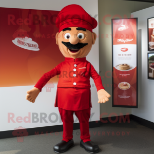 Red Tikka Masala mascot costume character dressed with a Henley Tee and Berets