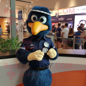 Navy Ostrich mascot costume character dressed with a Polo Shirt and Bracelet watches