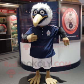 Navy Ostrich mascot costume character dressed with a Polo Shirt and Bracelet watches