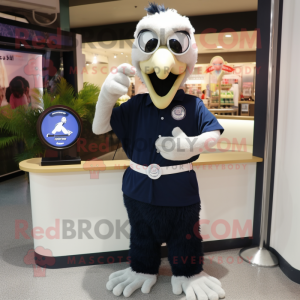 Navy Ostrich mascot costume character dressed with a Polo Shirt and Bracelet watches