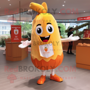 Peach French Fries mascot costume character dressed with a Culottes and Keychains