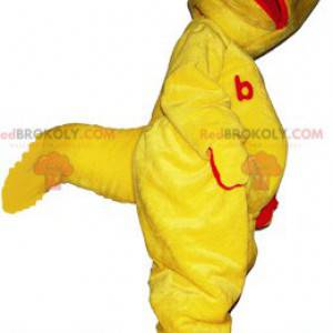 Divertente mascotte di creatura di dinosauro giallo e rosso -