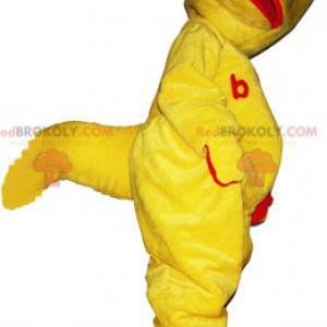 Engraçado mascote de dinossauro amarelo e vermelho -