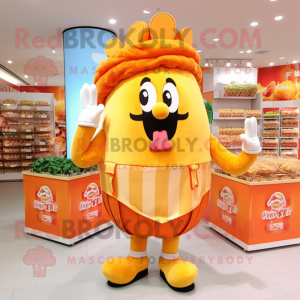 Peach French Fries mascot costume character dressed with a Culottes and Keychains