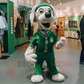 Forest Green Dog mascot costume character dressed with a Polo Shirt and Tie pins