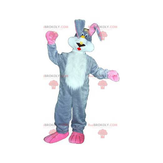 Mascotte de lapin géant gris et blanc - Redbrokoly.com