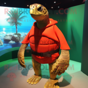 Red Sea Turtle mascot costume character dressed with a Tank Top and Cufflinks