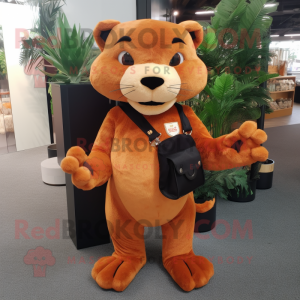 Rust Panther mascot costume character dressed with a Culottes and Wallets