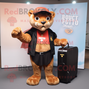Rust Panther mascot costume character dressed with a Culottes and Wallets