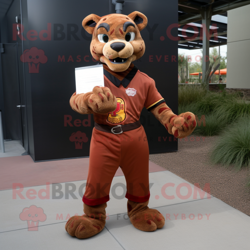 Rust Panther mascot costume character dressed with a Culottes and Wallets