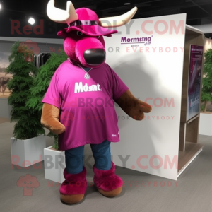 Magenta Moose mascot costume character dressed with a Bootcut Jeans and Headbands