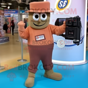 Rust Camera mascot costume character dressed with a Jeggings and Berets