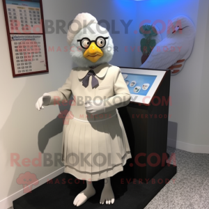 nan Dove mascot costume character dressed with a Pencil Skirt and Lapel pins