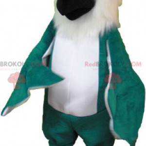 Reusachtige mascotte met witte en groene papegaai -