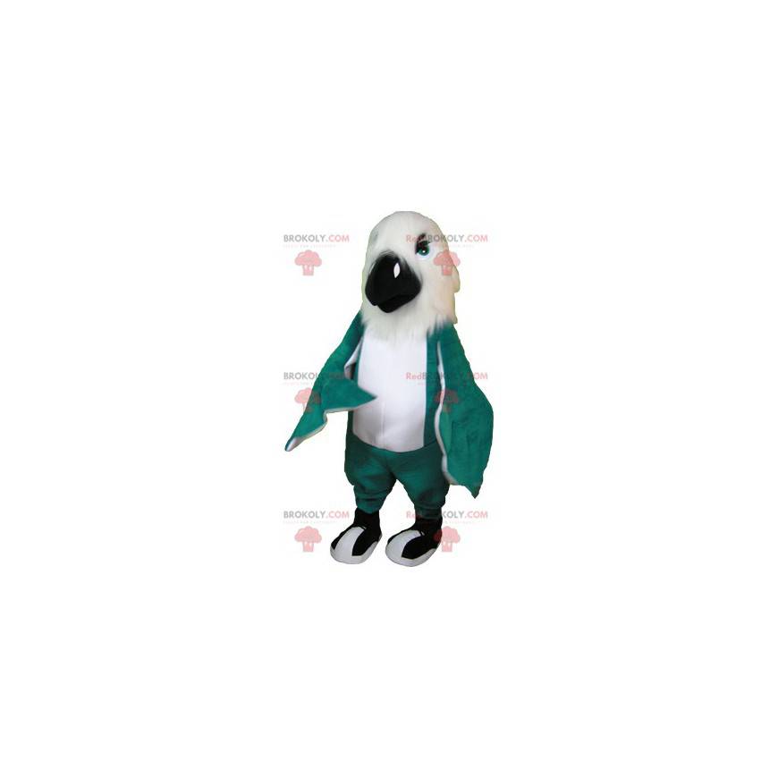 Reusachtige mascotte met witte en groene papegaai -