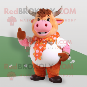 Peach Bull maskot kostym...