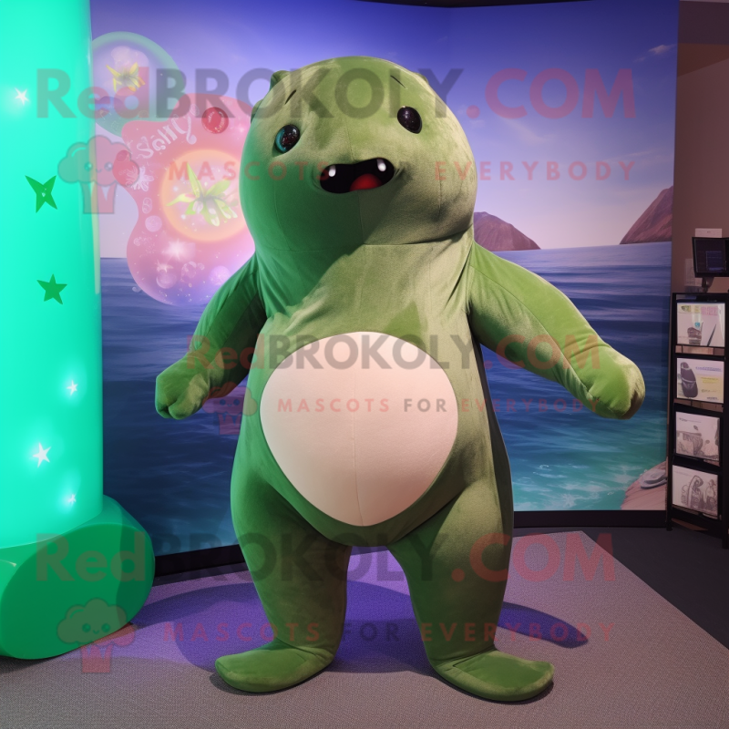 Olive Stellar'S Sea Cow mascot costume character dressed with a Bikini and Belts Olive Stellar'S Sea Cow mascot costume character dressed with a Bikini and Belts