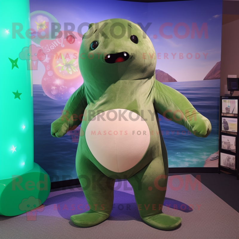 Olive Stellar'S Sea Cow mascot costume character dressed with a Bikini and Belts