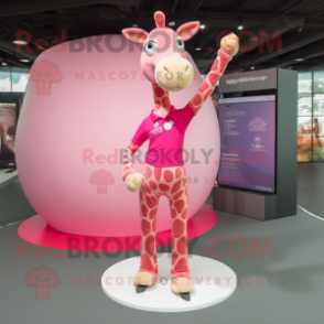 Pink Giraffe mascot costume character dressed with a Yoga Pants and Tie pins