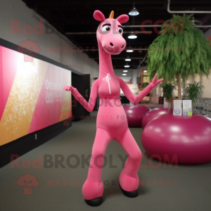 Pink Giraffe mascot costume character dressed with a Yoga Pants and Tie pins