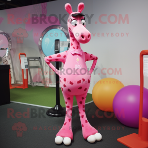 Pink Giraffe maskot kostume...