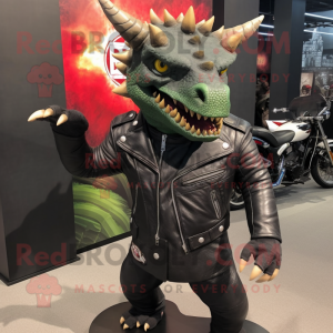 nan Triceratops mascot costume character dressed with a Biker Jacket and Coin purses