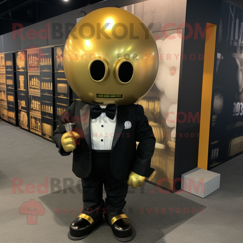 Gold Grenade mascot costume character dressed with a Tuxedo and Bow ties