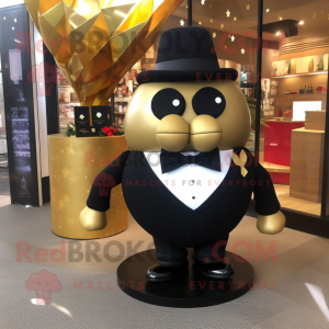 Gold Grenade mascot costume character dressed with a Tuxedo and Bow ties