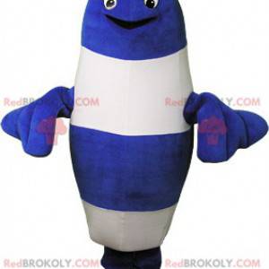 Mascote gigante peixe listrado de azul e branco - Redbrokoly.com