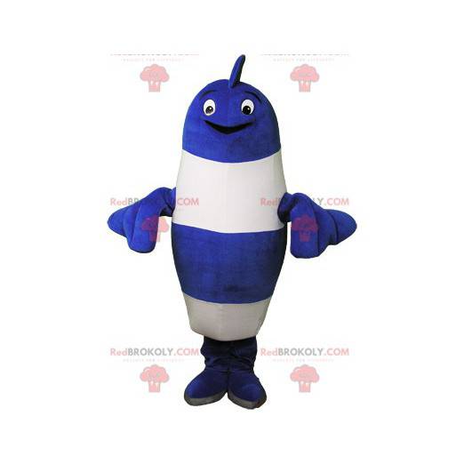 Mascotte de poisson géant bleu et blanc à rayures -