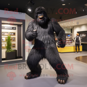 Black Sasquatch mascot costume character dressed with a Joggers and Cummerbunds