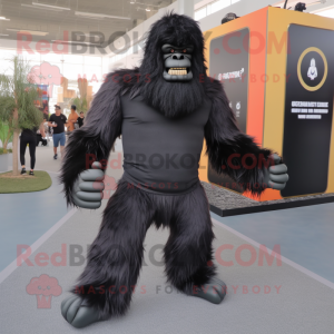 Black Sasquatch mascot costume character dressed with a Joggers and Cummerbunds