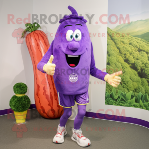 Purple Celery mascot costume character dressed with a Running Shorts and Rings