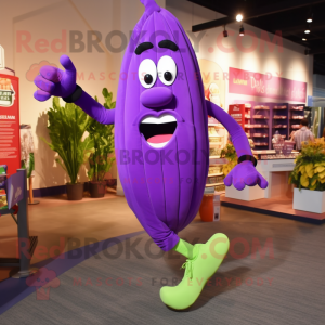 Purple Celery mascot costume character dressed with a Running Shorts and Rings