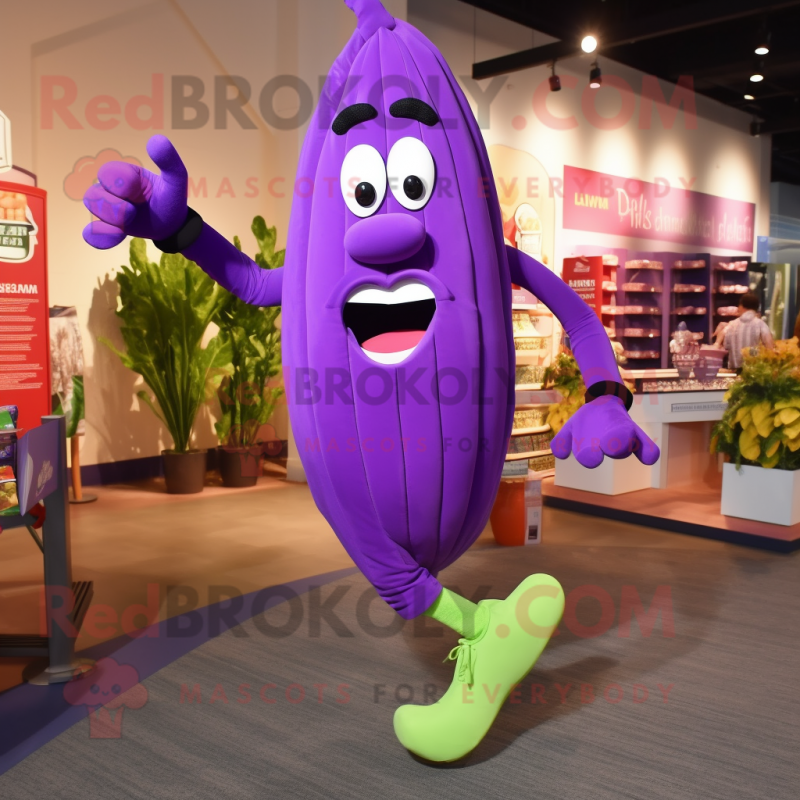 Purple Celery mascot costume character dressed with a Running Shorts and Rings Purple Celery mascot costume character dressed with a Running Shorts and Rings