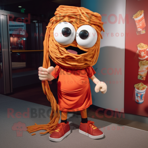 Rust Ramen mascot costume character dressed with a Bermuda Shorts and Shoe laces