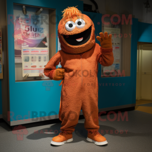 Rust Ramen mascot costume character dressed with a Bermuda Shorts and Shoe laces