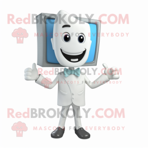 White Television mascot costume character dressed with a Shift Dress and Bow ties