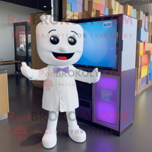 White Television mascot costume character dressed with a Shift Dress and Bow ties