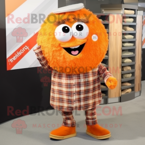 Orange Falafel mascot costume character dressed with a Flannel Shirt and Cufflinks