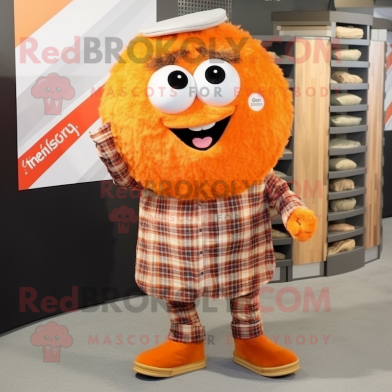 Orange Falafel mascot costume character dressed with a Flannel Shirt and Cufflinks Orange Falafel mascot costume character dressed with a Flannel Shirt and Cufflinks