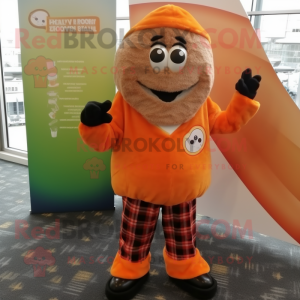 Orange Falafel mascot costume character dressed with a Flannel Shirt and Cufflinks