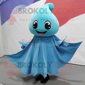 Cyan Manta Ray mascot costume character dressed with a Pleated Skirt and Beanies