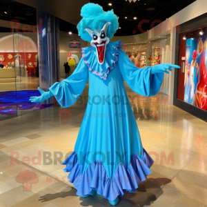 Sky Blue Evil Clown maskot...