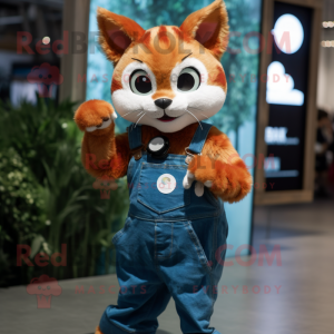 Rust Cat mascot costume character dressed with a Dungarees and Smartwatches