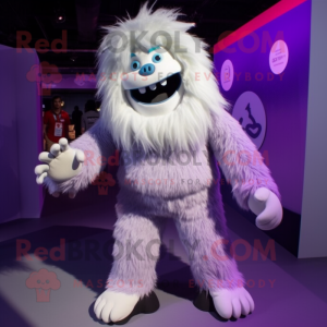 Purple Yeti mascot costume character dressed with a Culottes and Shoe laces