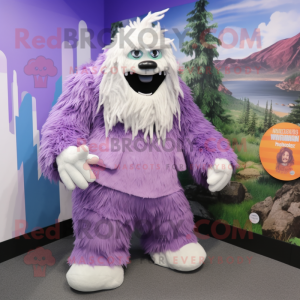 Purple Yeti mascot costume character dressed with a Culottes and Shoe laces