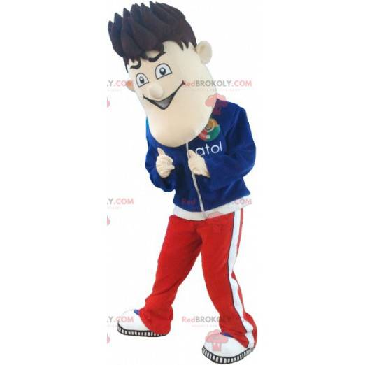 Young mascot in tracksuit with upright hair - Redbrokoly.com
