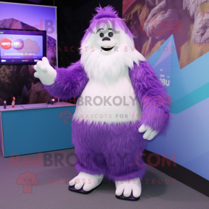 Purple Yeti mascot costume character dressed with a Culottes and Shoe laces